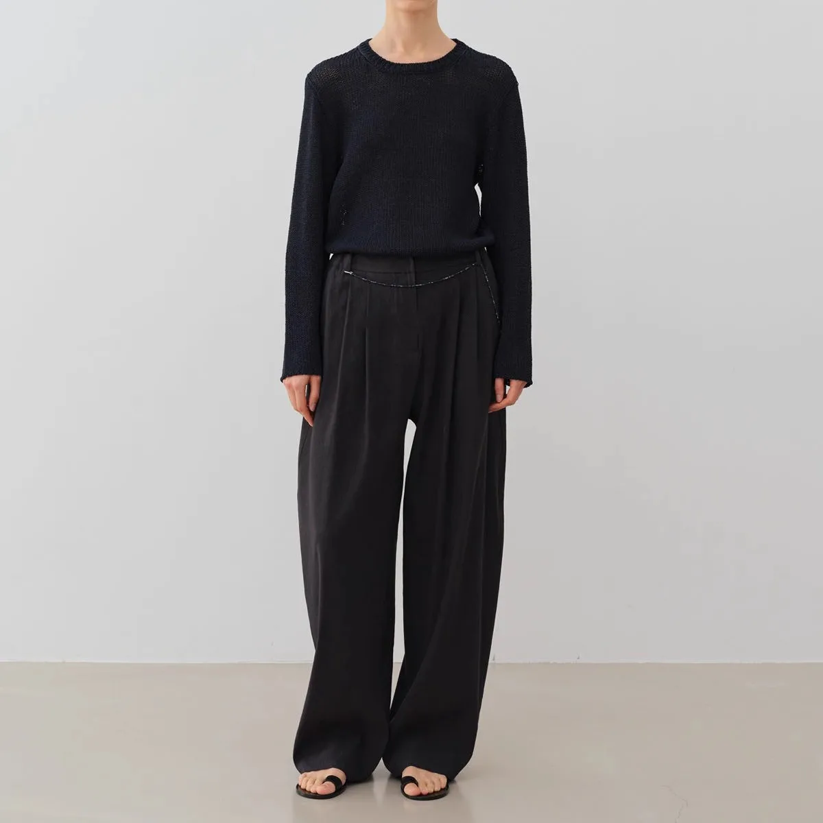 Sommer 2022, neues Design, Moia Hangzhou Damen-Hose mit weitem Bein, hohe Taille, Leinen-Freizeithose, drapiert, gefaltet, koreanische Sle