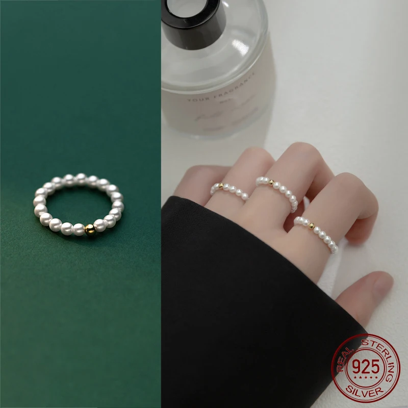 US-Size 49-54mm Pearl Bead Silver Ring Korean 925 Women Finger Rings For Women 925 Silver Jewelry Chain 925 Silver Ring Female