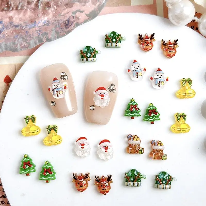 30 Uds. De adorable muñeco de nieve, Papá Noel, dijes de resina para uñas, dibujos animados, creativo, colorido, serie navideña, decoraciones artísticas para uñas, uñas DIY
