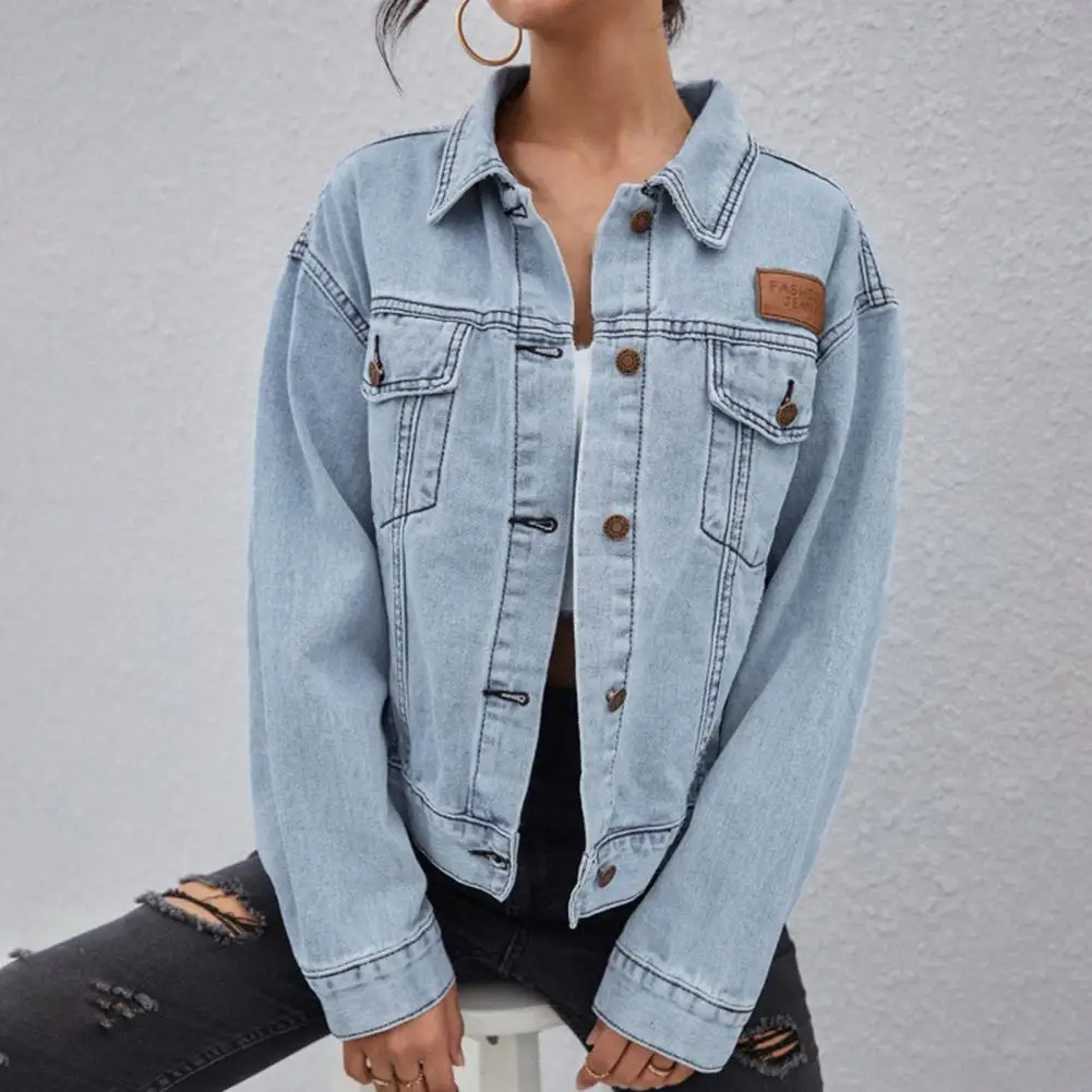 

Women Cotton Denim Coat Fall Winter Korean Vintage Casual Oversize Blue Jackets Trend Loose Lapel Long Sleeve Wild Outwear