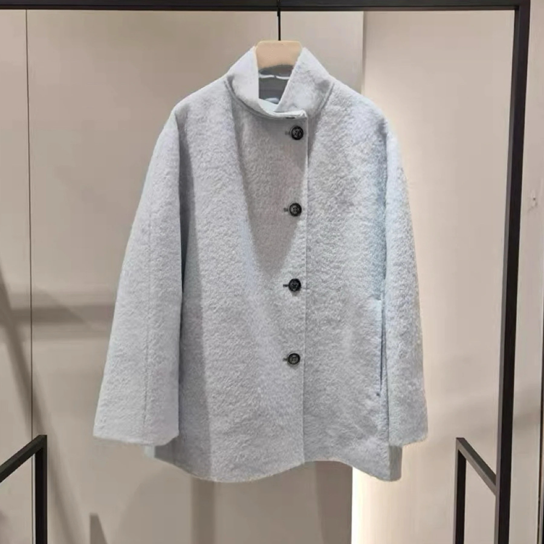 

Lemon Cheese Double-Faced Hand-Stitched Woolen Coat Faionable Stand Collar Versatile Slimming 2025 Autumn Ladies' Outerwear