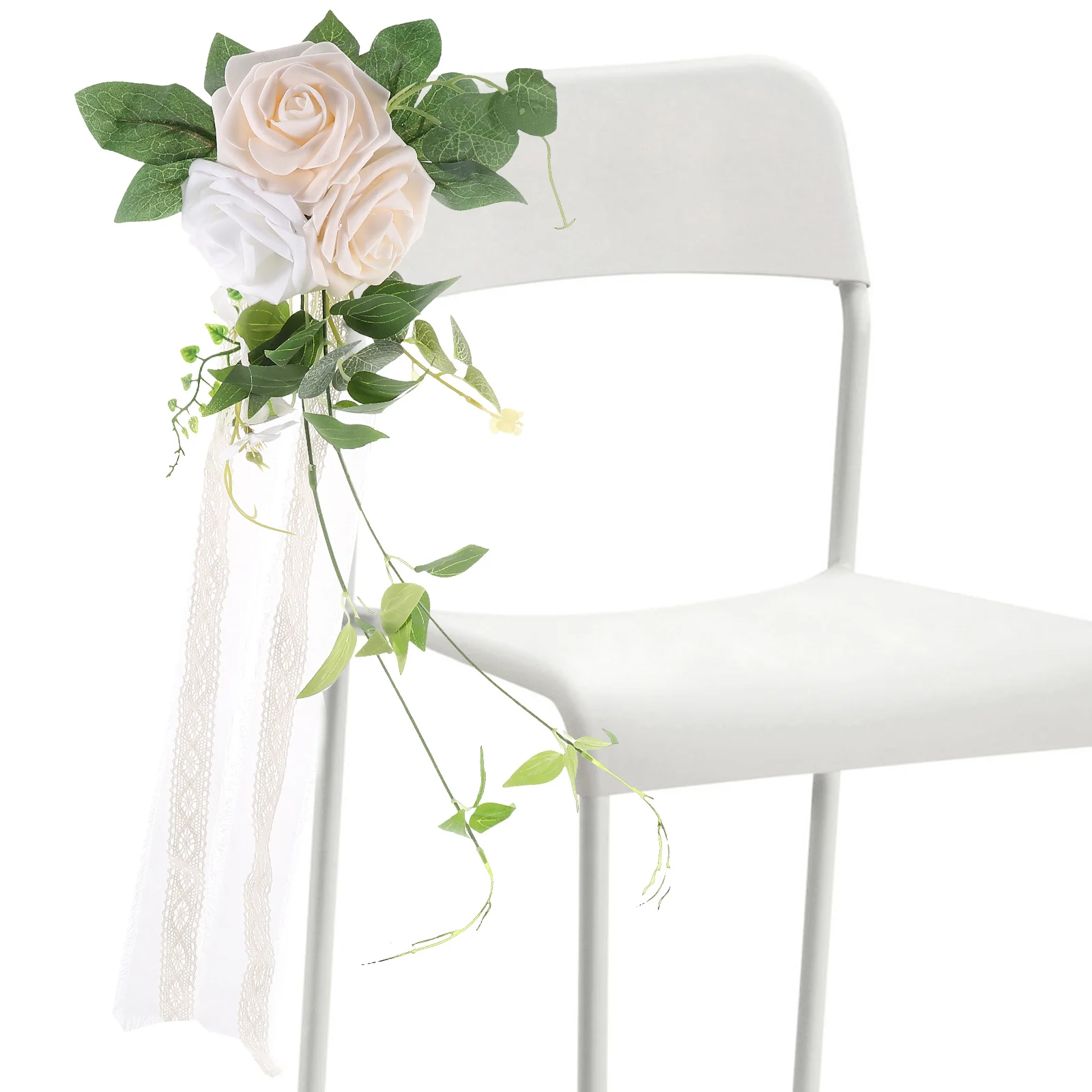 

Simulation Chair Flower Decor Wedding Prop Artificial White Never Wilt Pew Decor Fake Blossoms Home Party