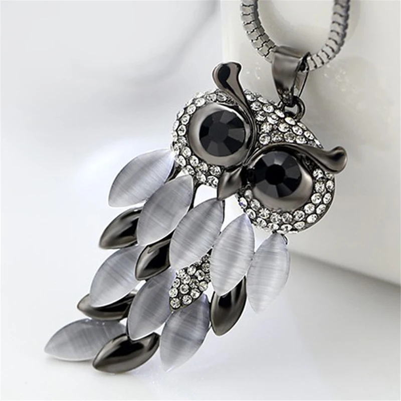 2023 Fashion Alloy Crystal Owl Pendant Necklace For Women Choker Girls Pendants Long Chain Sweater Necklaces Bijoux Jewelry