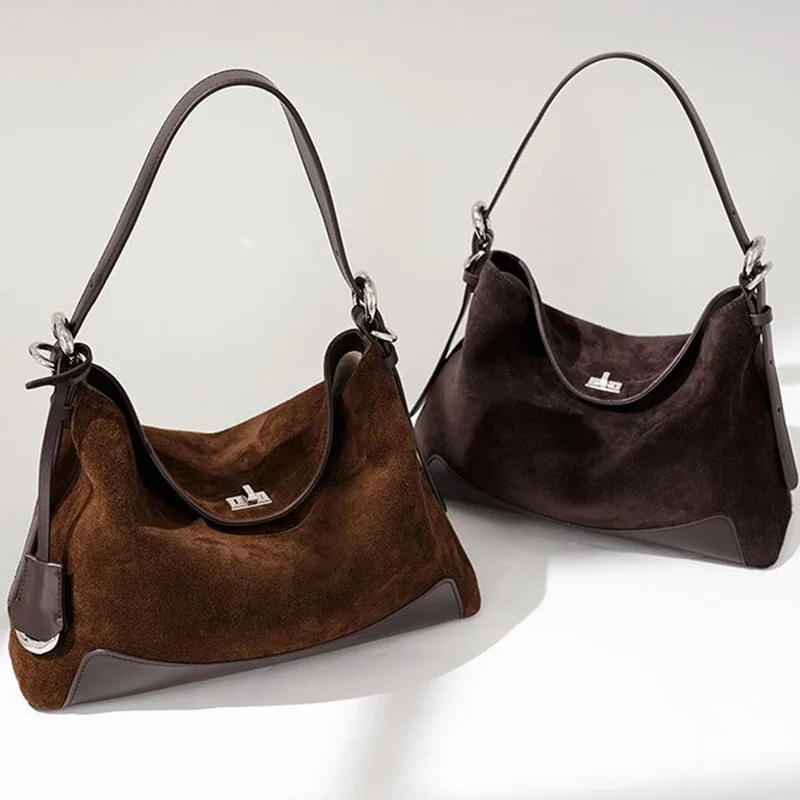 Women Versatile Commute Tote Bag Female Popular Genuine Leather Armpit Shoulder Bags Girls Simple Solid Color Handbags