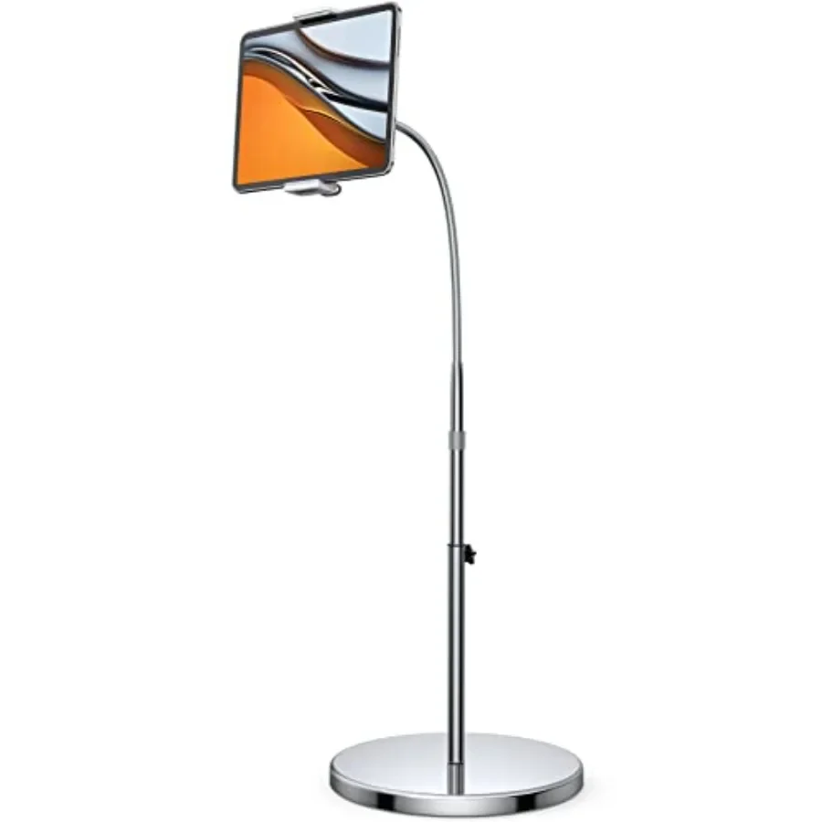 

Tablet Floor Stand Gooseneck for Office/Home Use, Aluminum Alloy, Black, Adjustable Height 360 Swivel with 10.6lb Stable Base