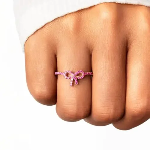 Classic Lovely Gold Plated Bow Ring for Women Fashion Retro Diamond Studded Bow Ring for Girls Birthday Graduation Gifts