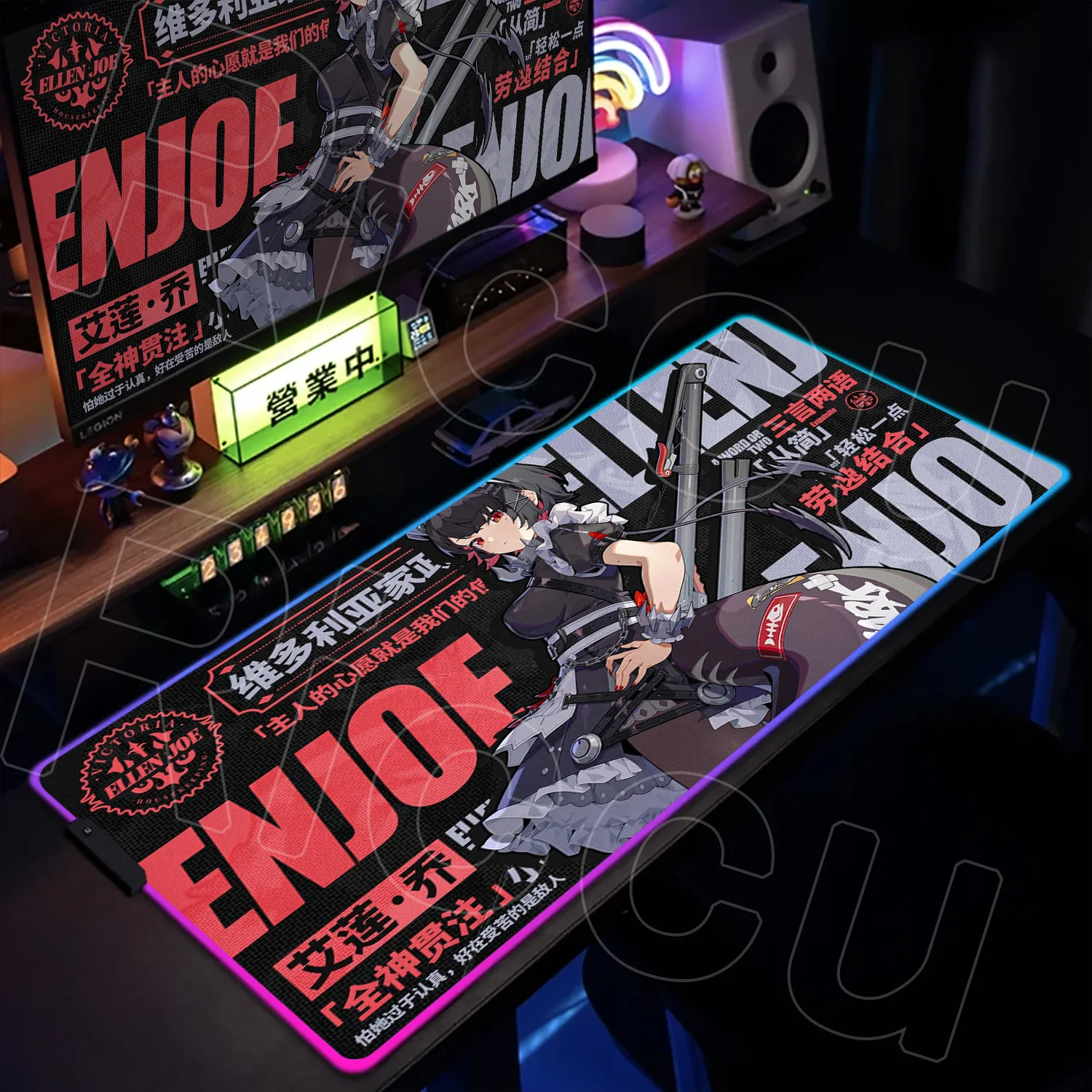 

Большой коврик для мыши RGB Gaming Zenless Zone Zero, цветной светодиодный светящийся коврик для мыши XXL, милый Эллен Джо, нескользящий коврик для клавиатуры и стола