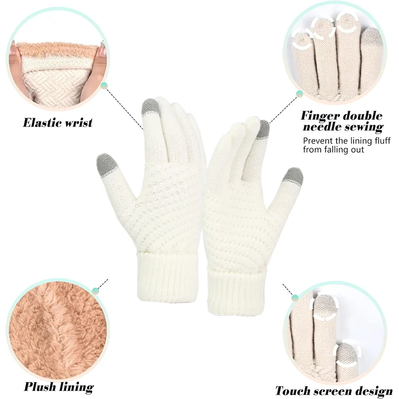 Hat Scarf Touch Screen Gloves Three Piece Set Winter Knitted Hat Thickened Warm Set