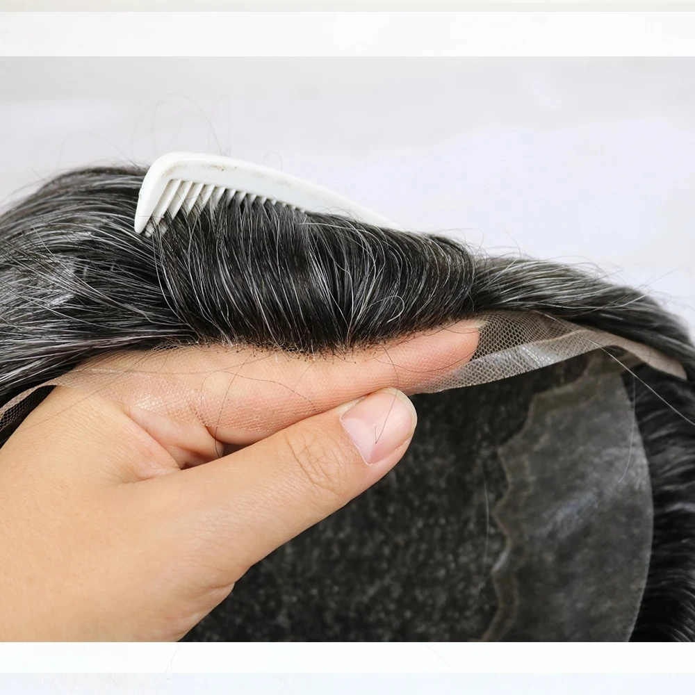 Perruque de base en dentelle suisse pour hommes, postiche de cheveux humains, perruque masculine Q6, unité de système de remplacement de cheveux, délié invisible