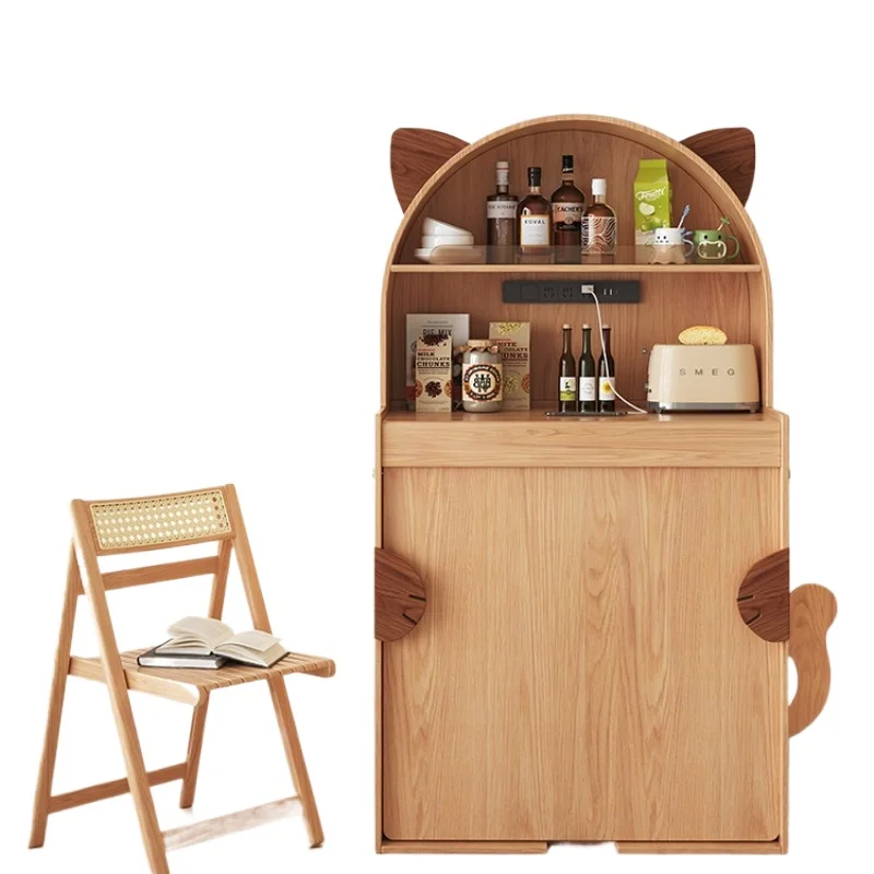 

New small apartment telescopic folding table sideboard integrated medieval style solid wood combination