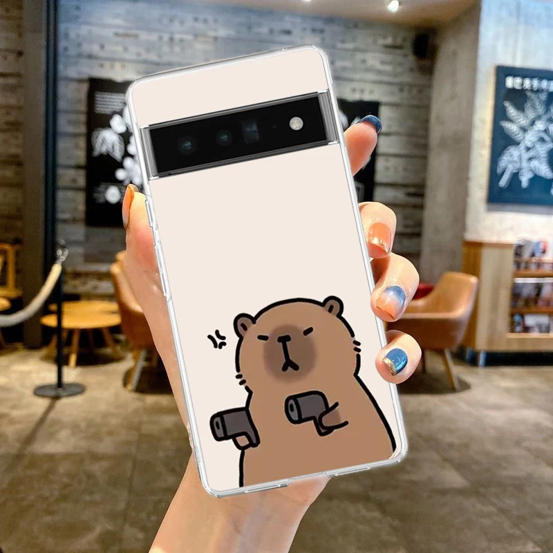 Cute Capybara Phone Case For Google Pixel 9 8 7 6 Pro XL 8A 7A 6A 5 4 5A 4A 3A XL 5G soft Silicone Clear TPU Cover