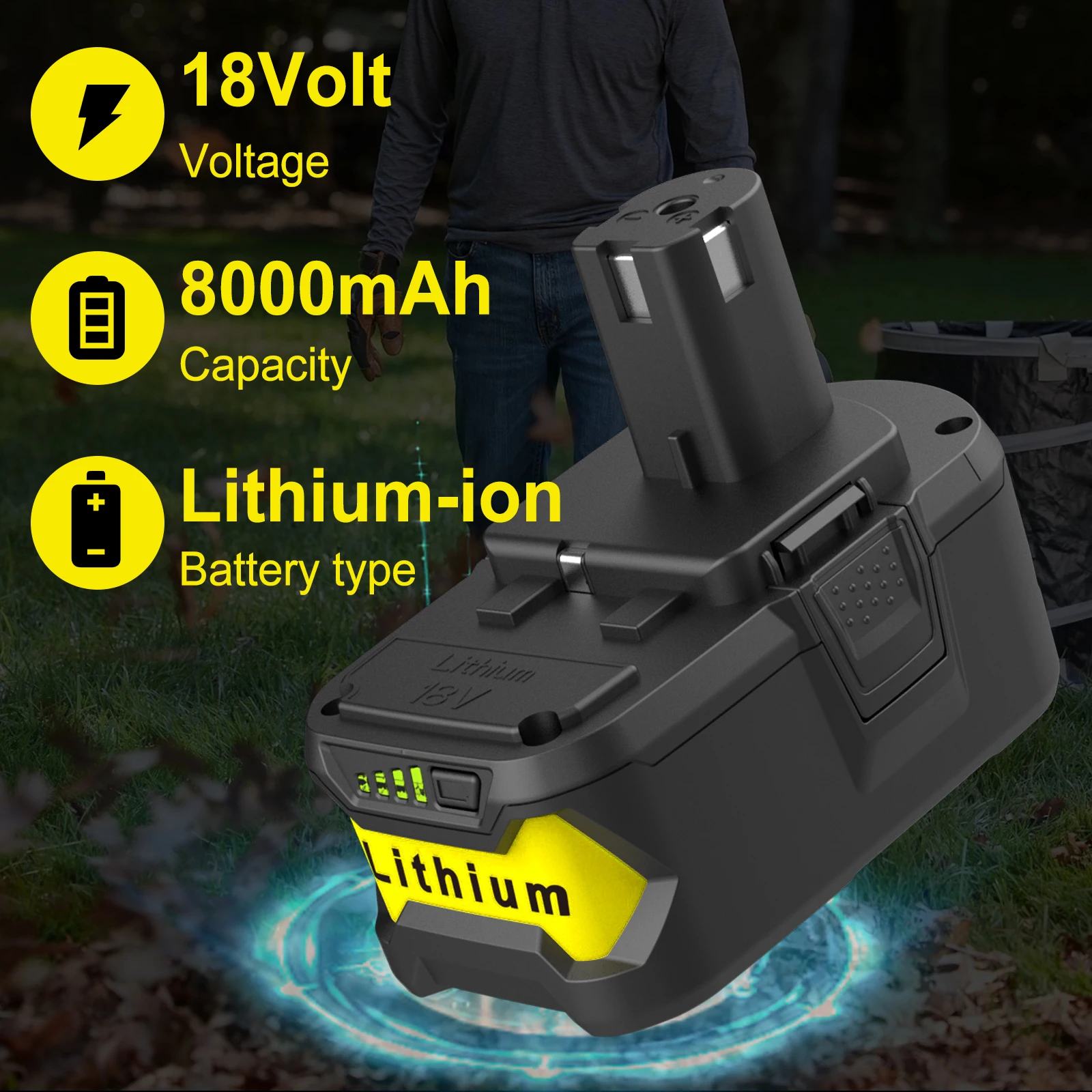 2Pcs 8.0Ah P108 Replace Battery for Ryobi 18V Cordless Tool Suit for 18Volt P109 P102 P104 P105 High Capacity Li-on Battery pin