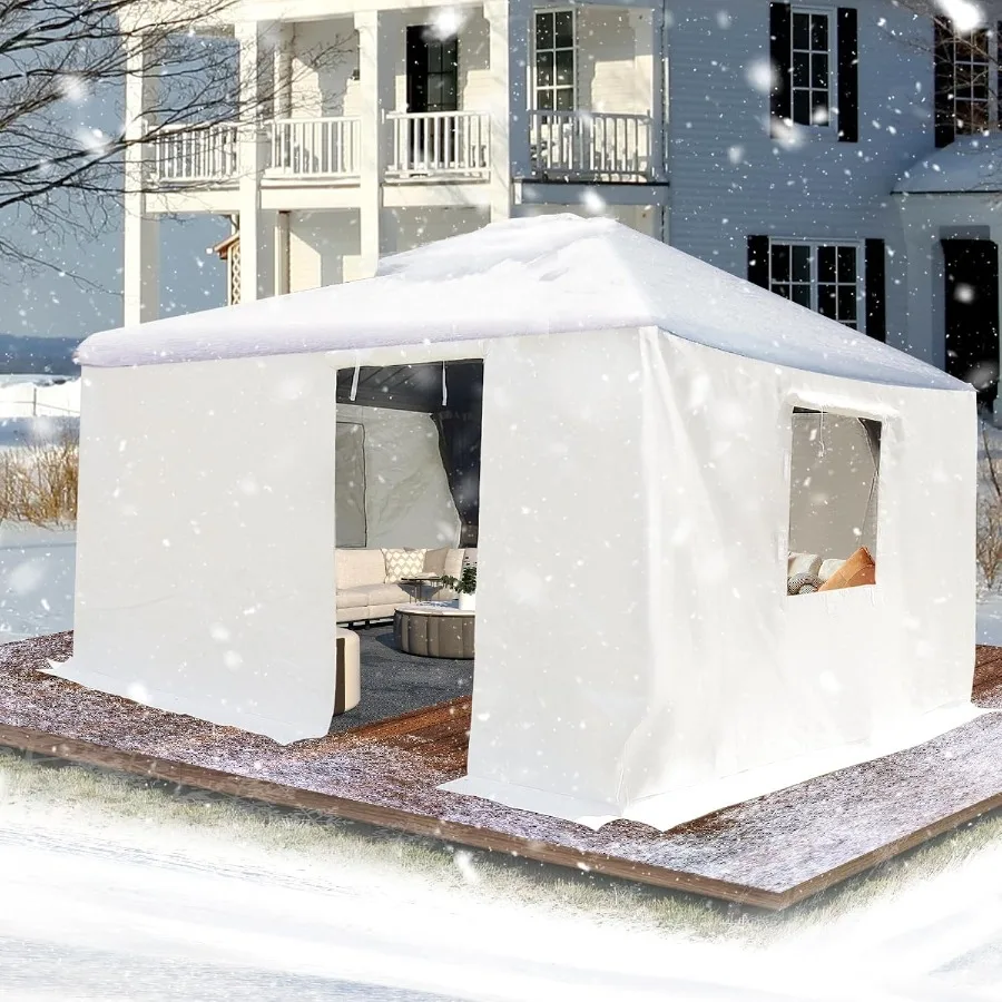 Feet Outdoor Gazebo Cover for Hardtop Gazebos, Universal Winter Gazebo Cover with Sidewalls and Mesh Windows, All-Season Waterp