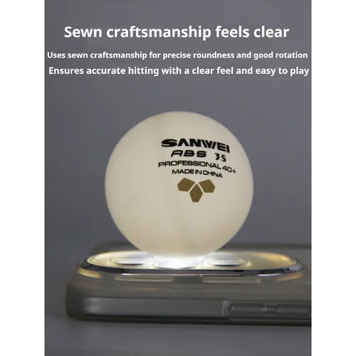 Imagen 2 del producto SANWEI pelota de entrenamiento de competición de Ping Pong de 3 estrellas ABS nuevo Material 40 + etiqueta dorada con costura, duradera y de alta elasticidad