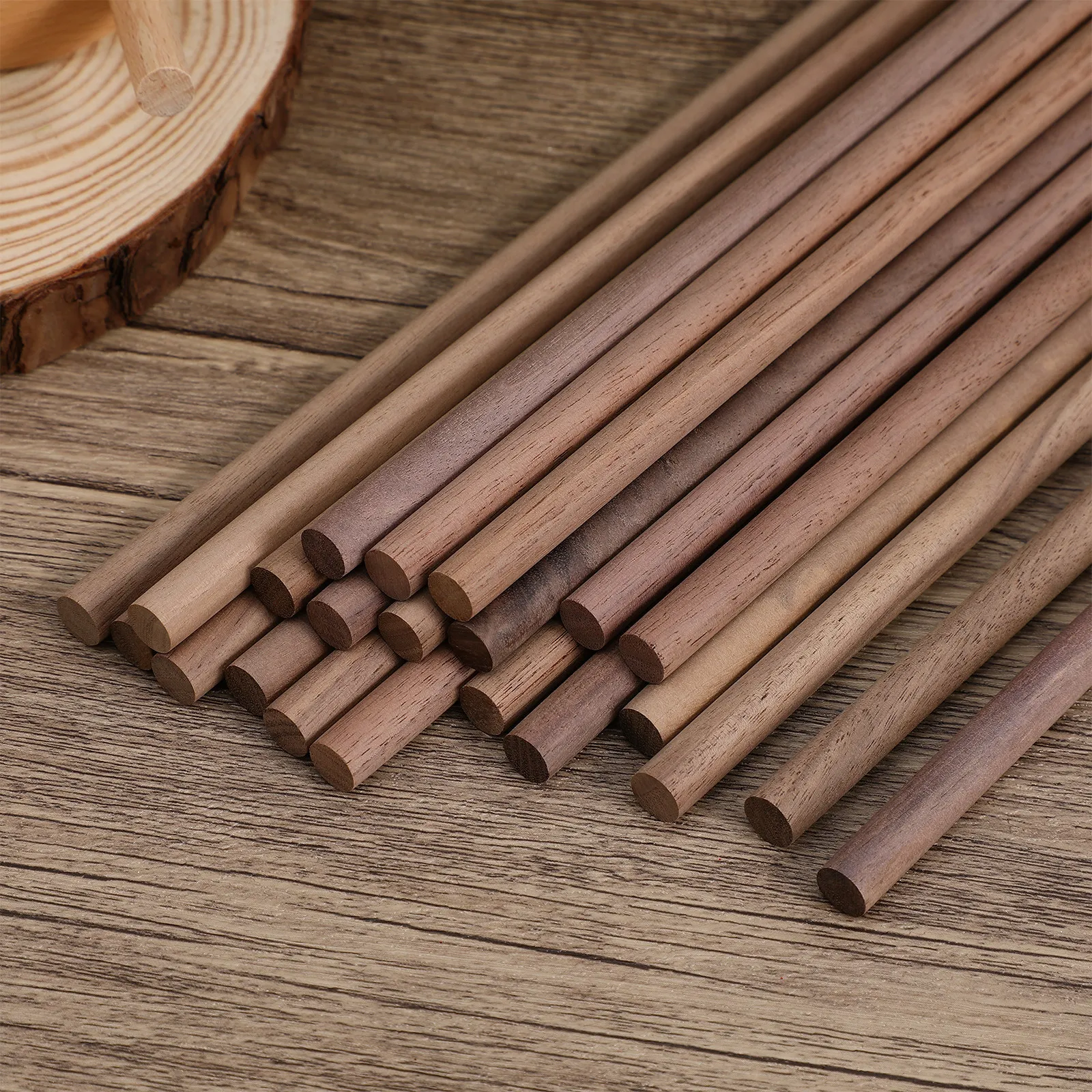 

24Pcs Black Walnut Wood Sticks Smooth Finished Dowel Rods for Crafting Decorative Projects Wooden Craft Strips