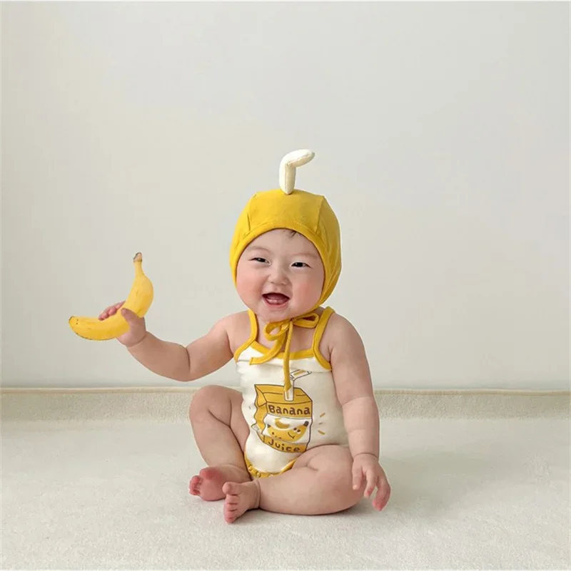 Funny Fruit Korean Newborn Baby Clothes Girl Boys Bodysuit Onesie Funny Romper Clothing Sling Toddler Girls Suit Baby Jumpsuit