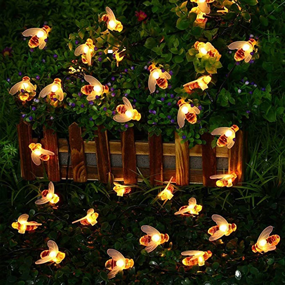 Solar Bee String Lights 5/7/12 Meters LED Ambient Light Outdoor Garden Decor Christmas Holiday Lighting Festive Supplies