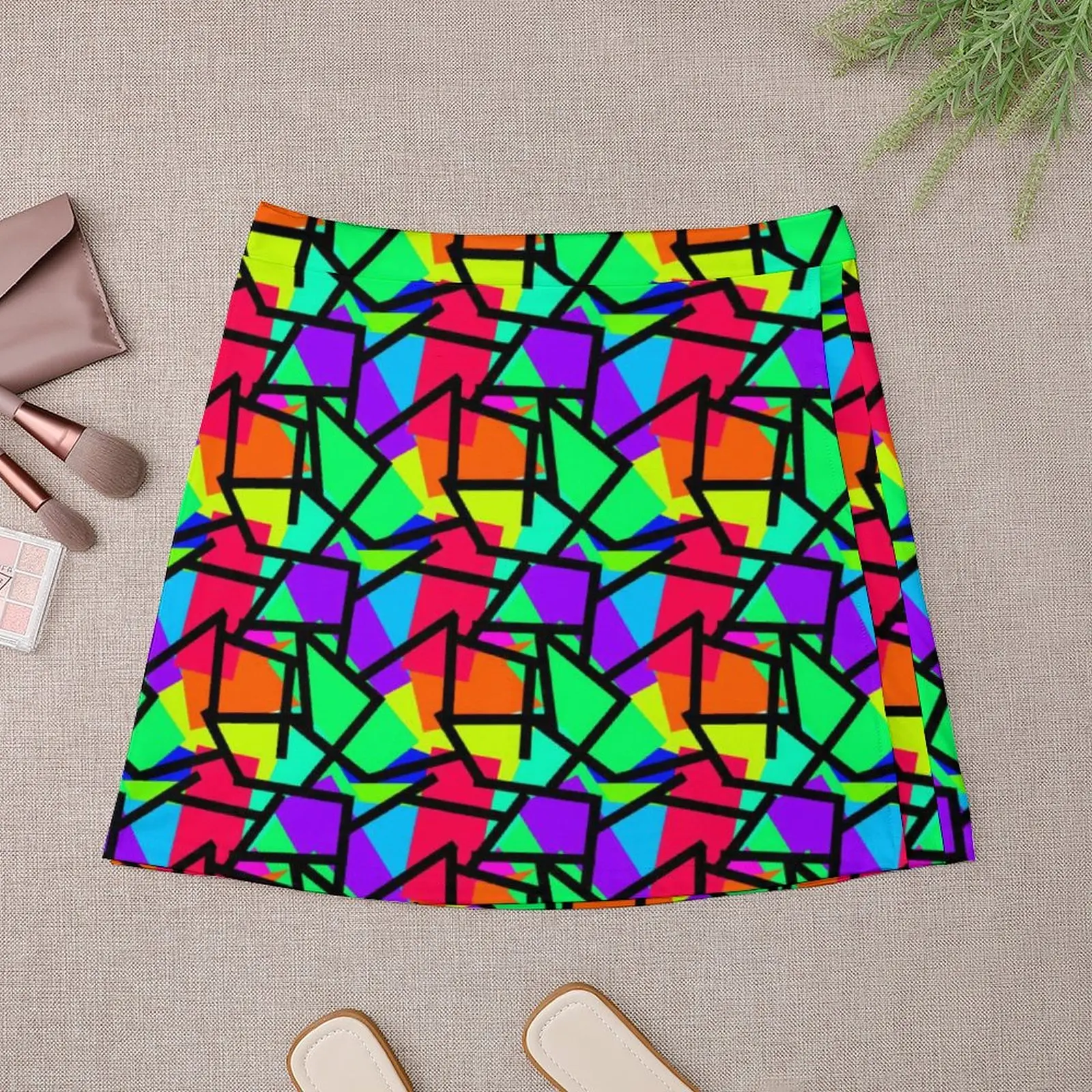 Geometric 80S A-line Skirt Vibrant Retro Style Graffiti Street Style Casual Skirts Women Kawaii Mini Skirt Graphic Skort Clothes