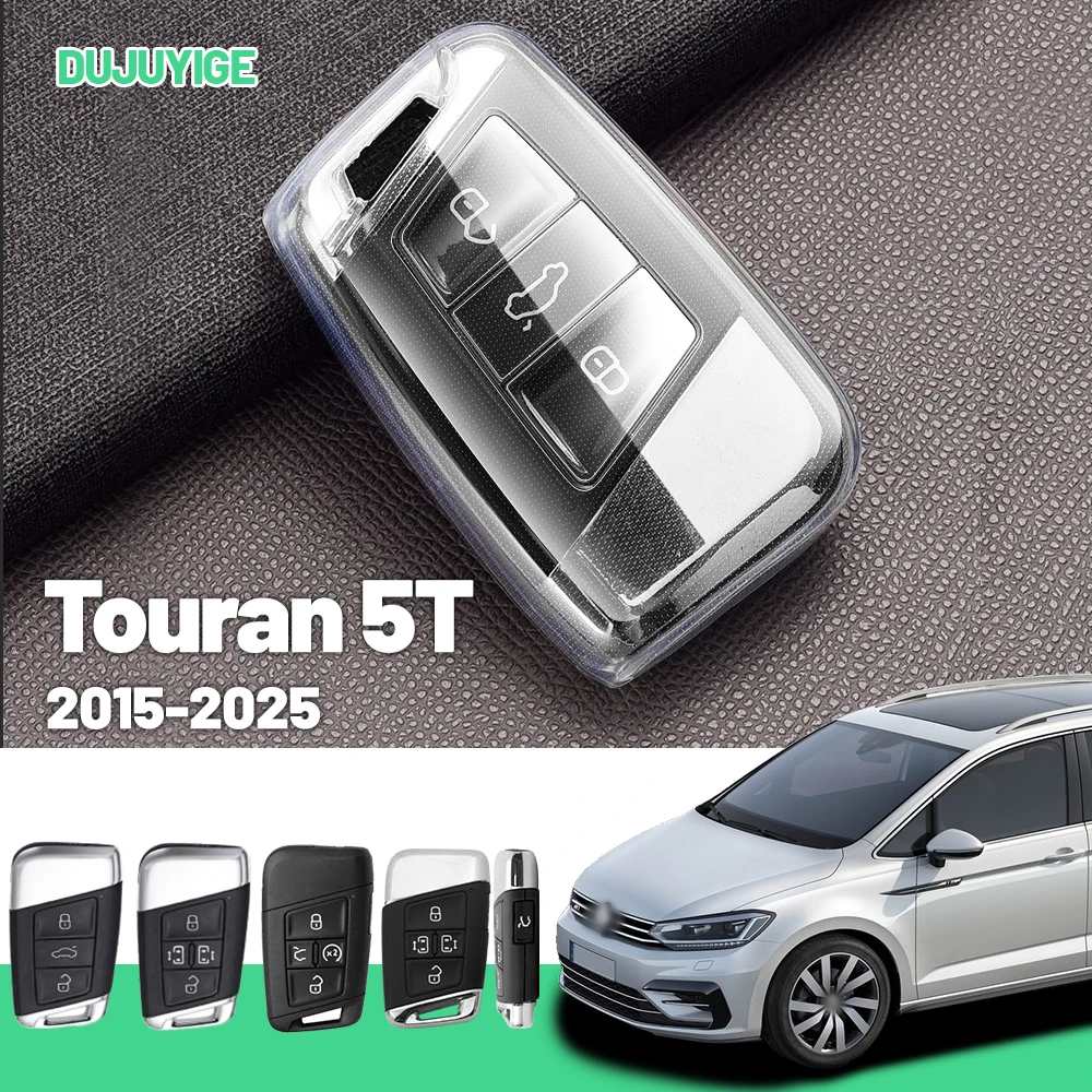 Clear TPU Car Key Case For VW Touran 5T 2015-2026 Key Fob Cover Protector Shell Auto Accessories 2016 2017 2018 2019 2020 2021