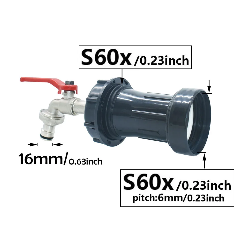 1000 Liter IBC Tank Tap Adapter S60 To 16mm Nipple Outlet Tap Extension Garden Ton Barrel Connect Faucet IBC Tank Fitting
