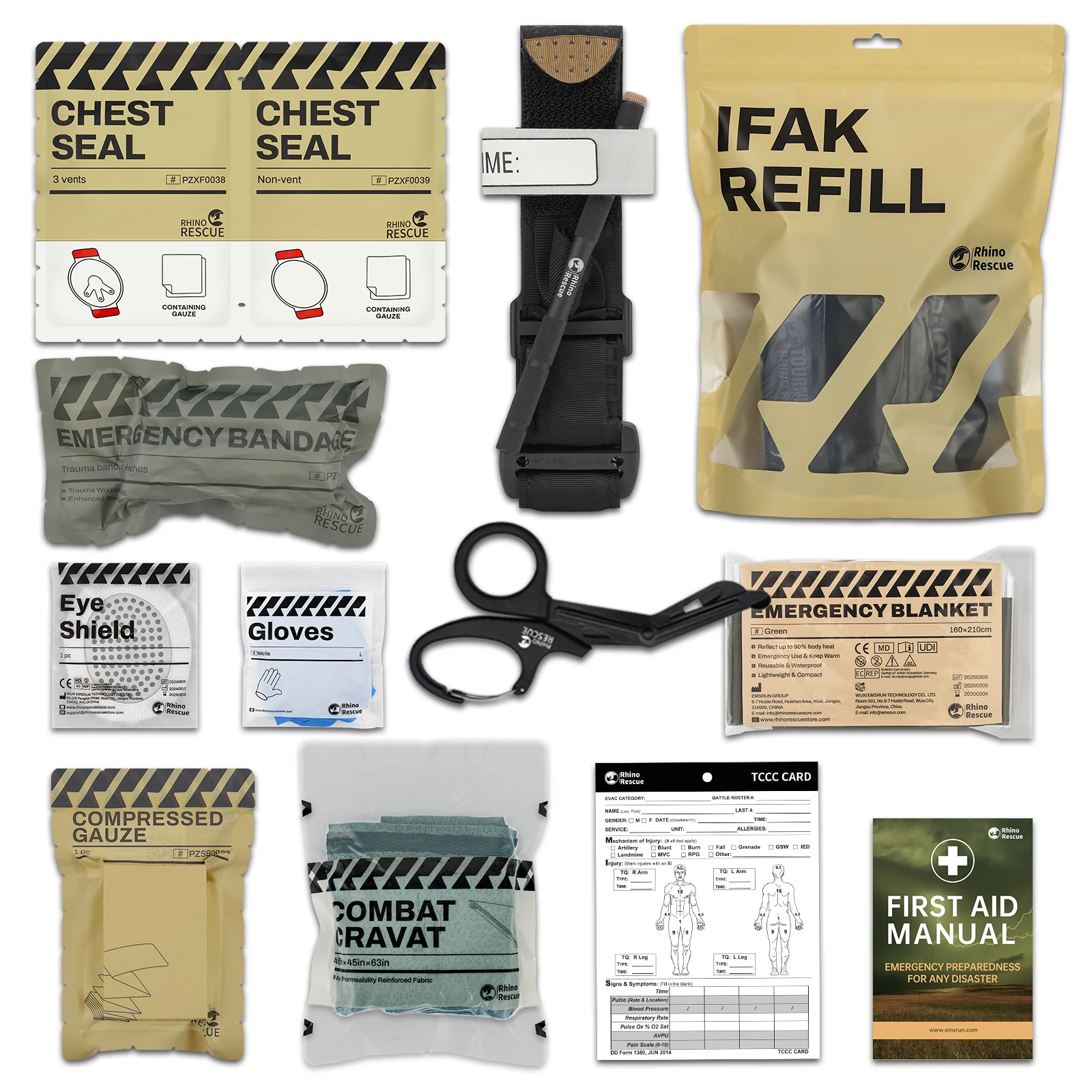 Rhino Rescue Emergency Trauma Kit Combat Tactical IFAK For First Aid Response Supplies