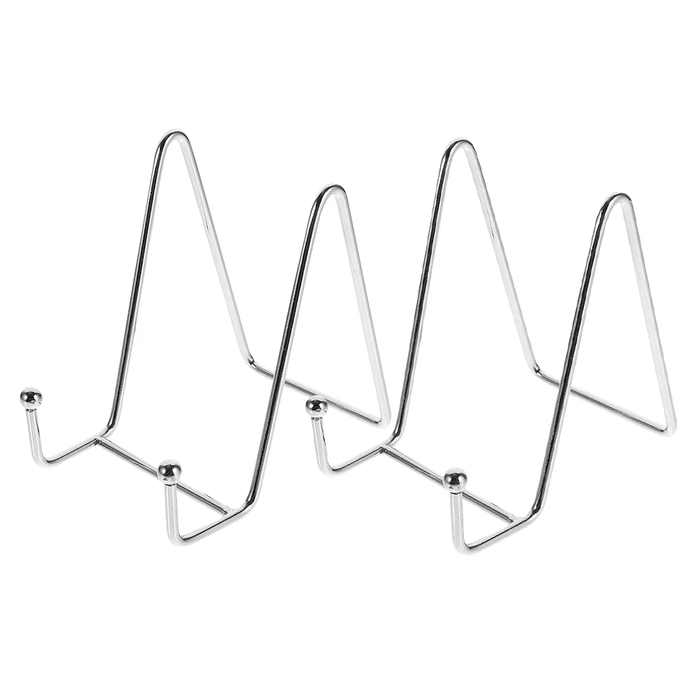 

2 Pcs Table Iron Photo Frame Stand Dish Display Plate Holders Silver Metal Easel