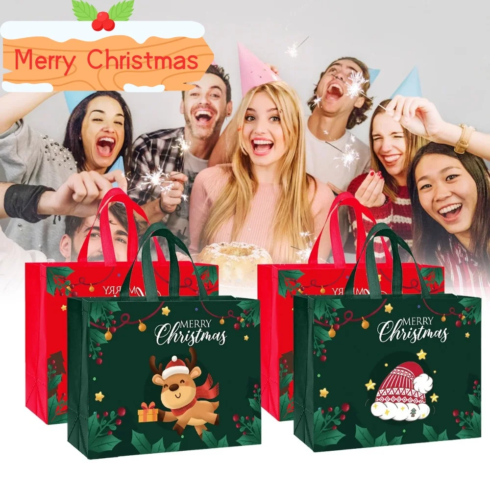 

Christmas Gift Bags Large Size with Handles Christmas Tote Bags Xmas Reusable New Year Packaging Present Gift Santa Claus Bag