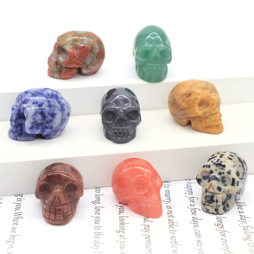 

Skull Statue Natural Stone Carved Decoration Healing Crystal Reiki Gem Figurine Spiritual Wicca Energy Supplies Gemstone Gift 1"