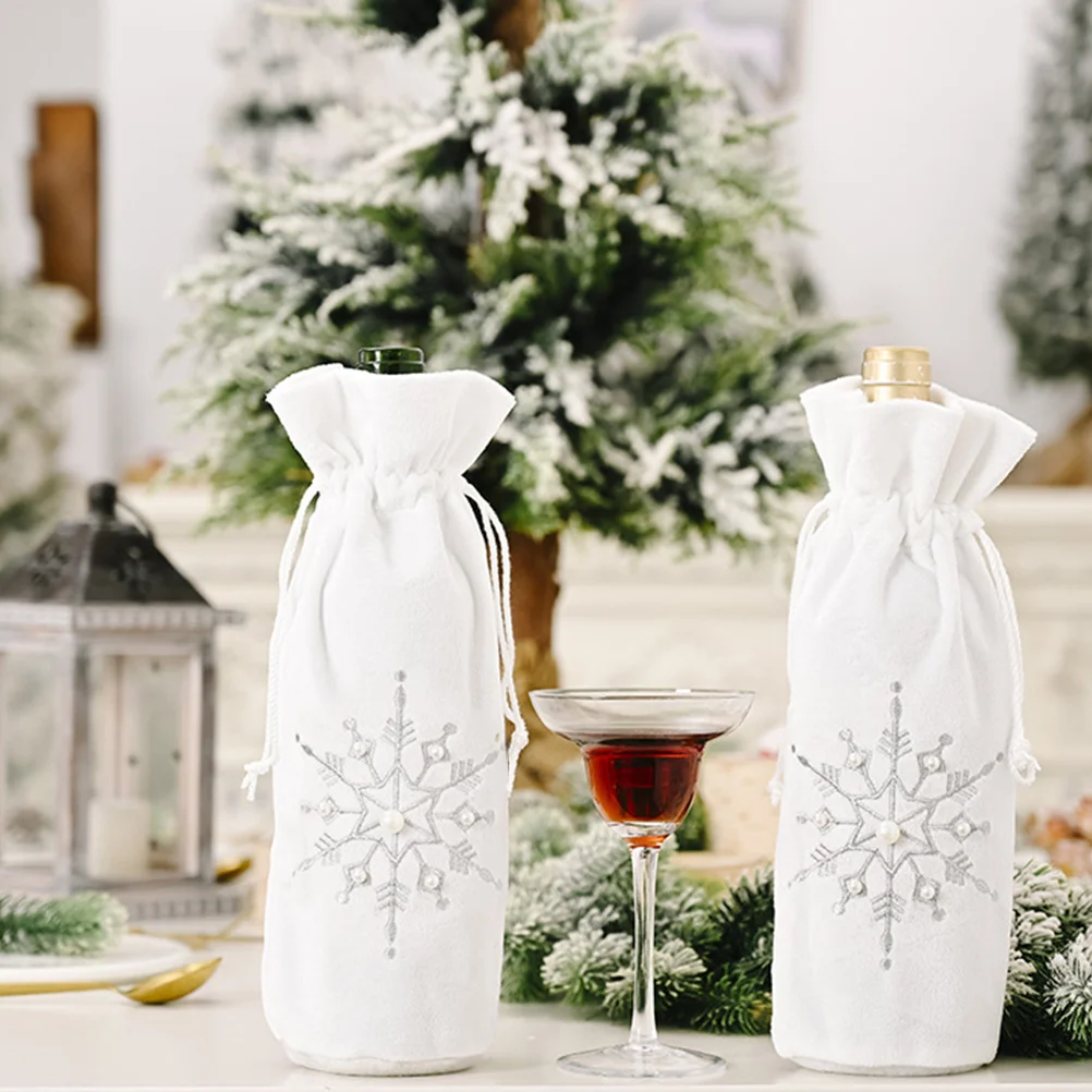 

1Pcs Creative Snowflake Bead Bottle Cover for Wine Bottle Christmas Decoration Red Wine Sleeve Party Favors Celebration Gift