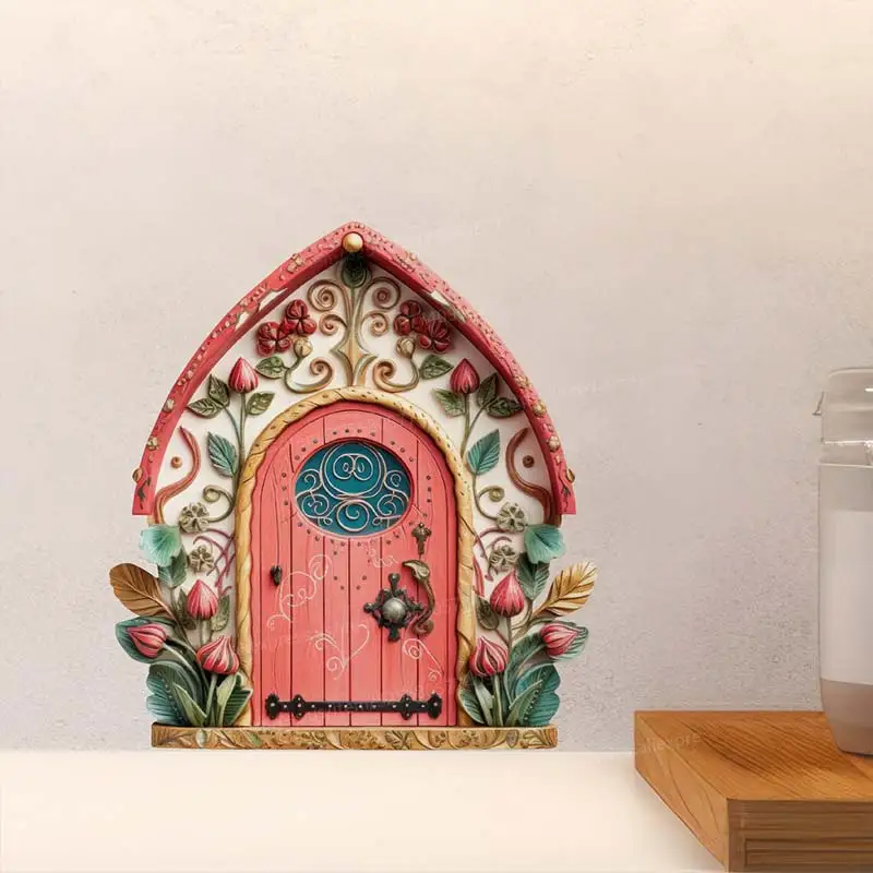 Rose Fairy Door Wall Sticker, Classroom Living Room Bedroom Wall, Kitchen Refrigerator Home Decoration Funny Decals S236