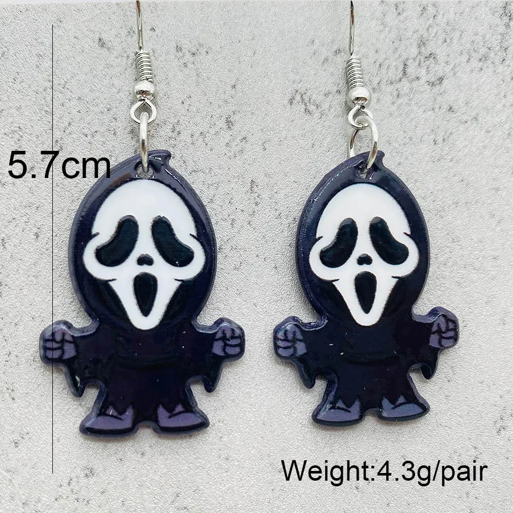 Halloween Horror Movie Acrylic Drop Earrings for Women All Saints\' Day Skeleton Ghost Acrylic Ear Pendants Party Jewelry Gifts