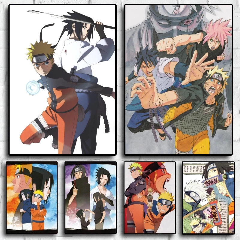

Naruto Anime Wall Art Featuring Main Characters Naruto and Sasuke High Quality Canvas Print Perfect for Anime Lovers' Room Decor