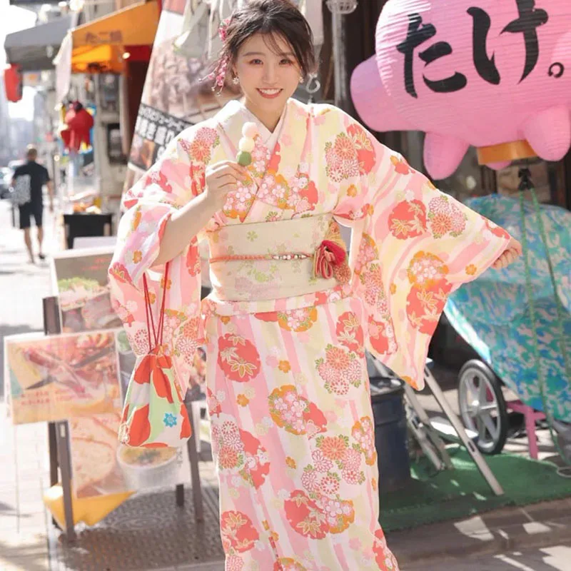 

Japanese Traditional Yukata Kimono With Obi Vintage Women Evening Dress Geisha Kimonos Dress Festival Prom Show Cosplay Costume