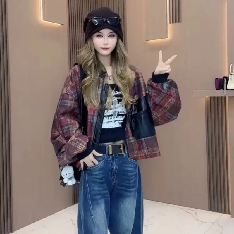 ربيع الخريف جديد بو الجلود سترة المرأة قصيرة بو منقوشة النسيج سترة فضفاضة الأزياء والفردية تجعلك تبدو أصغر سنا #3