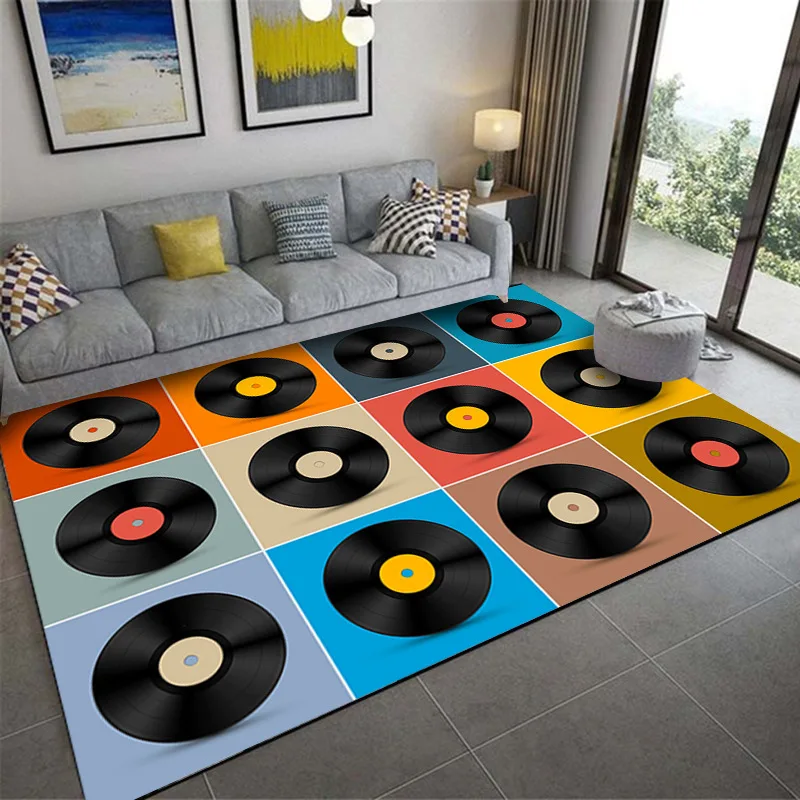 3D Classical Music Vintage Vinyl Record Area Rug,Carpet Rug for Living Room Bedroom Sofa Decoration,Kid Play Non-slip Floor Mat