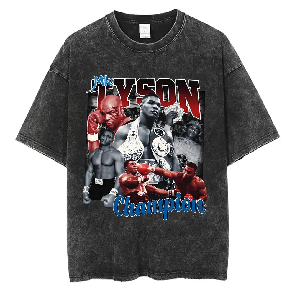 Washed Vintage Mike Tyson Graphic T-shirt Men Women Hip Hop Casual Short Sleeve T Shirts Male Gothic Rock Oversized Streetwear