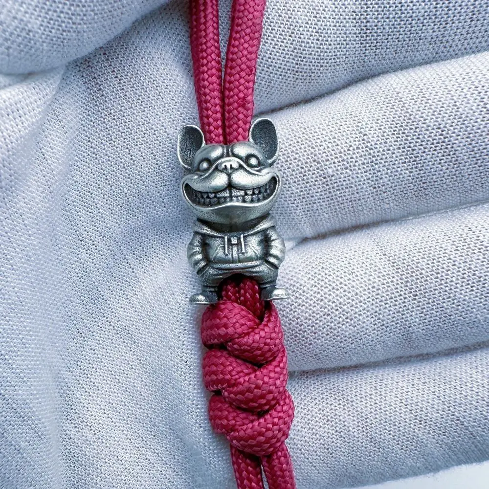 Funny Smile Face Bulldog Paracord Lanyard Pendants Brass Smile Design EDC Accessory Beads EDC Handmade Handmade Woven Bracelet