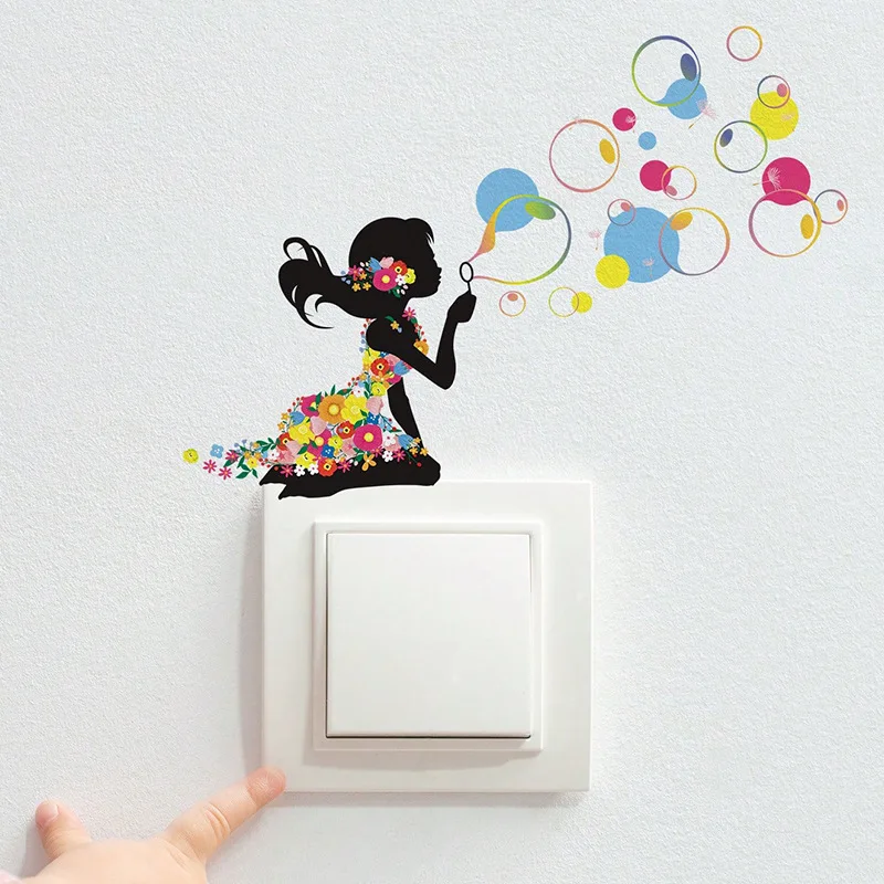 Glow-in-the-dark blowing bubble girl switch paste bedroom living room dormitory beautification decorative wall sticker