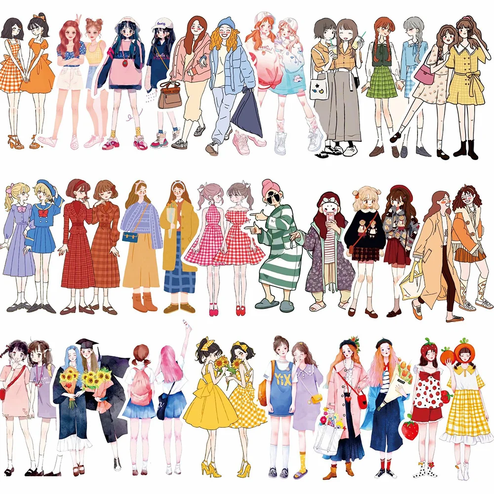 10/30/52 Uds lindo Anime ACGN chica vestir pegatinas dibujos animados moda para chicas pegatina Notebook teléfono portátil calcomanía decoración suministros