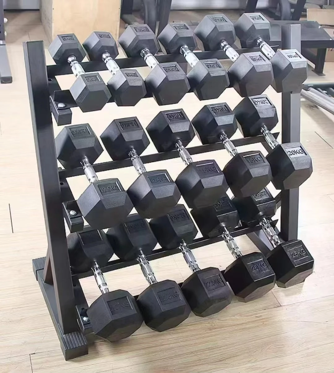 

Оптовая продажа резиновые шестиугольные гантели для спортзала, бытовые фиксированные резиновые гантели, гальваника, свободный вес, набор резиновых гантелей