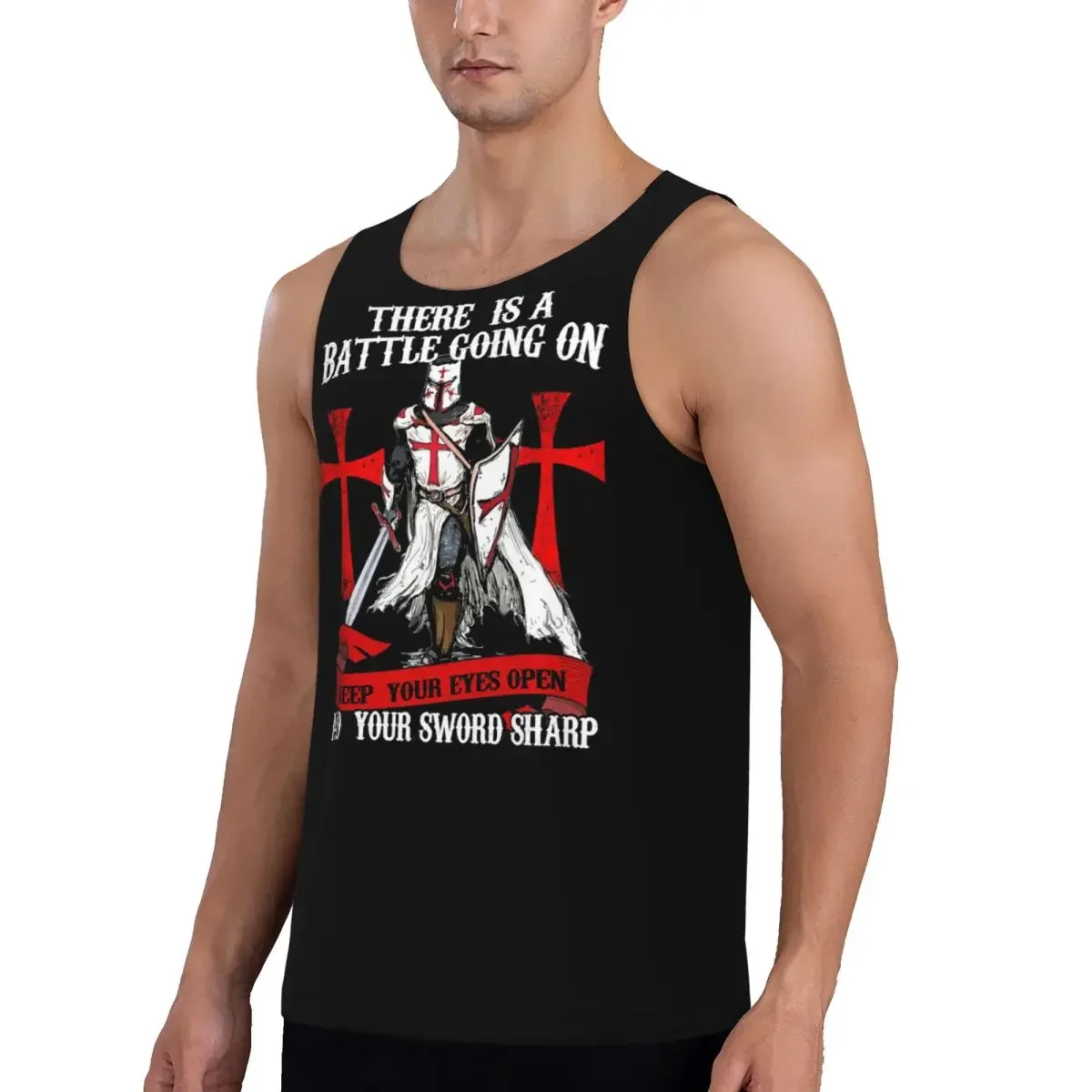 Quick Dry Knights Templar Cross Shield Symbol Medieval Sword Emblem Secret Order Gym Tank Muscle Sleeveless Shirt Vest