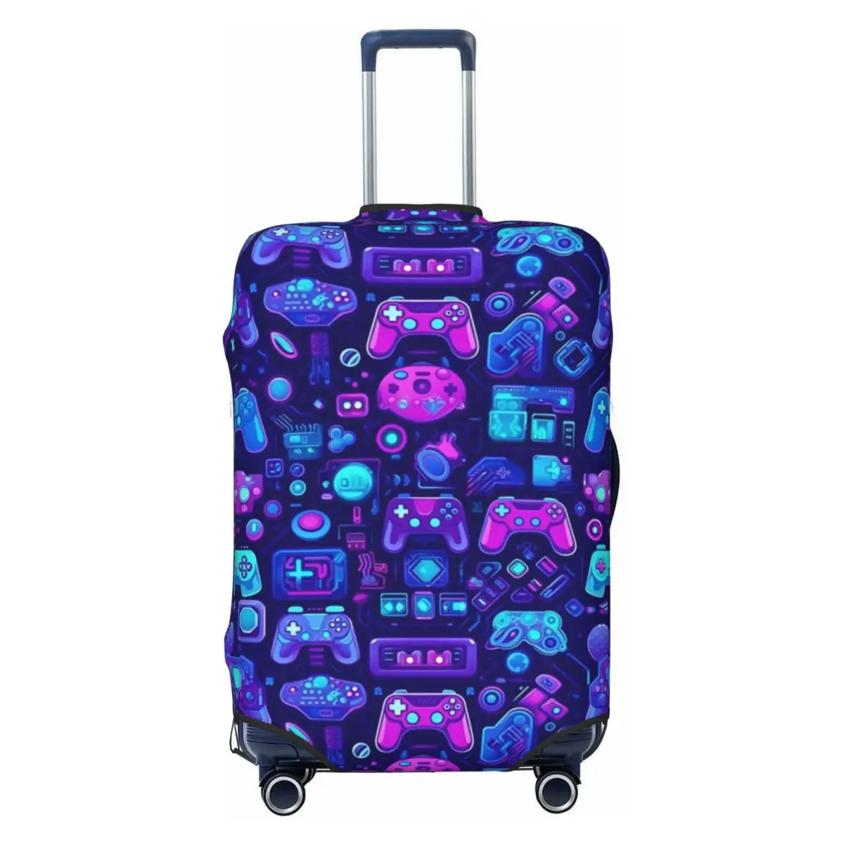 Video Game Controller Suitcase Cover Neon Outrun Synthwave Pattern Cruise Trip Vacation Elastic Luggage Case Protector