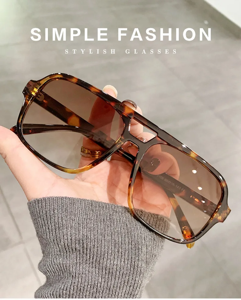 Mode gelbes Quadrat Frauen Sonnenbrille Retro Doppelbrücken großen Rahmen Sonnenbrille Frau Mode Luxus Designer Sonnenbrillen Brillen – Detail 2