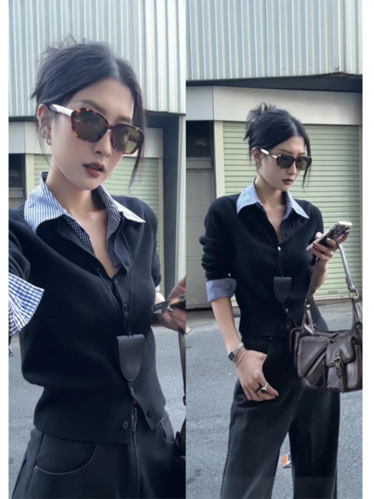 

plus Size Ne Knitwear Women's Patchwork Plaid Faion Top Autumn Design Korean Sle Straight Cut Long Sve irt