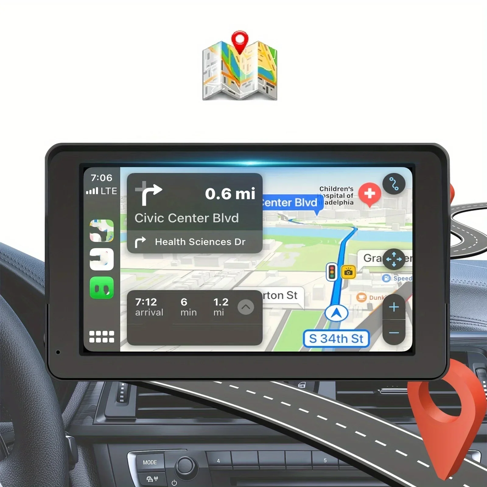 مشغل الوسائط المتعددة CarPlay/Android Auto بشاشة تعمل باللمس مقاس 7 بوصات - FM، وصلة مرآة لجميع المركبات