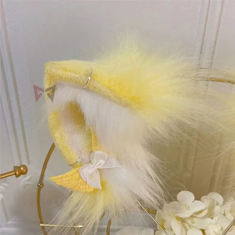 CyNew Beige pequeño zorro de leche lobos orejas aro de pelo cola pendientes Animal Lobo Cosplay sombreros KC accesorios de disfraz de simulación