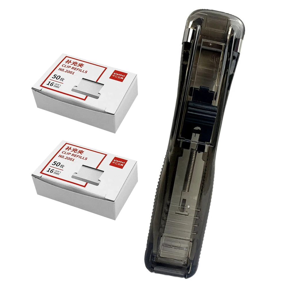 1 Pack Black Non marking Stapler 100pcs Clam Clip Dispenser Paper Clip Office Stapler Student Stationery Document Binder