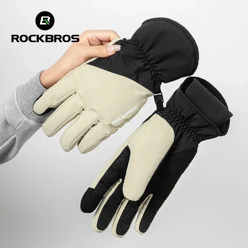 ROCKBROS invierno esquí impermeable nieve mantener caliente guantes a prueba de viento guantes de Snowboard pantalla táctil polar guantes de montar en Motor