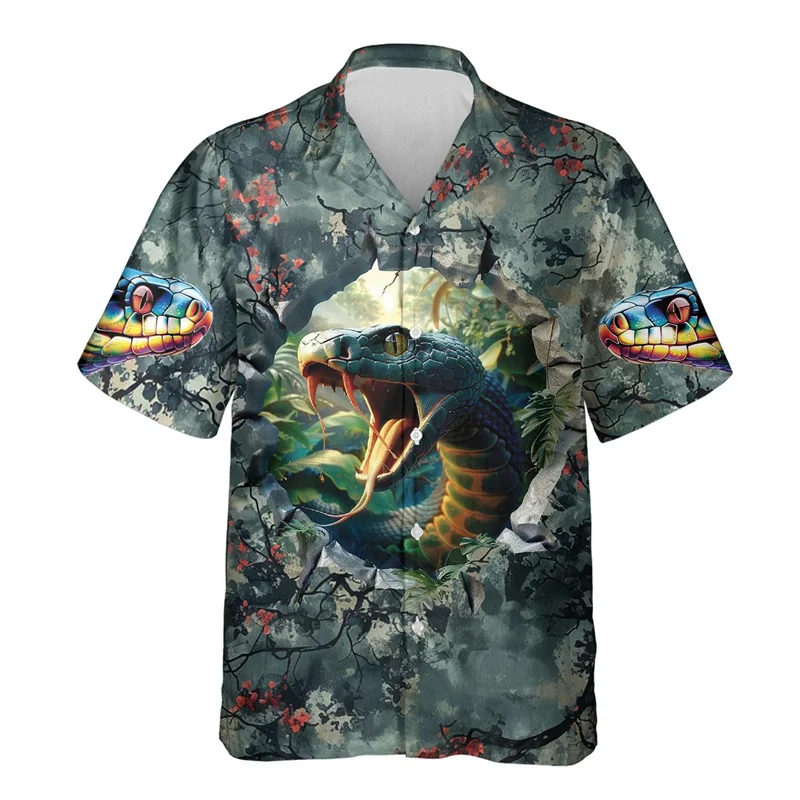 

Horror Python Pattern Hawaiian Shirt Men Funny Snake 3D Printed Aloha Shirts Summer Street Casual Short Sleeve Lapel Blouses