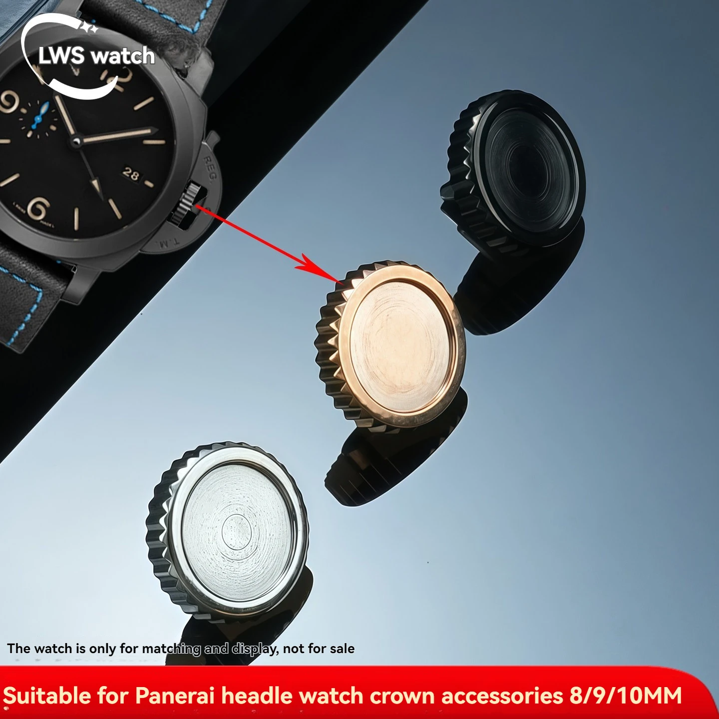 Accesorios de reloj para Panerai, corona de cabeza de reloj, corona de reloj retráctil con resorte, cabeza de acero inoxidable, plata, negro, oro rosa